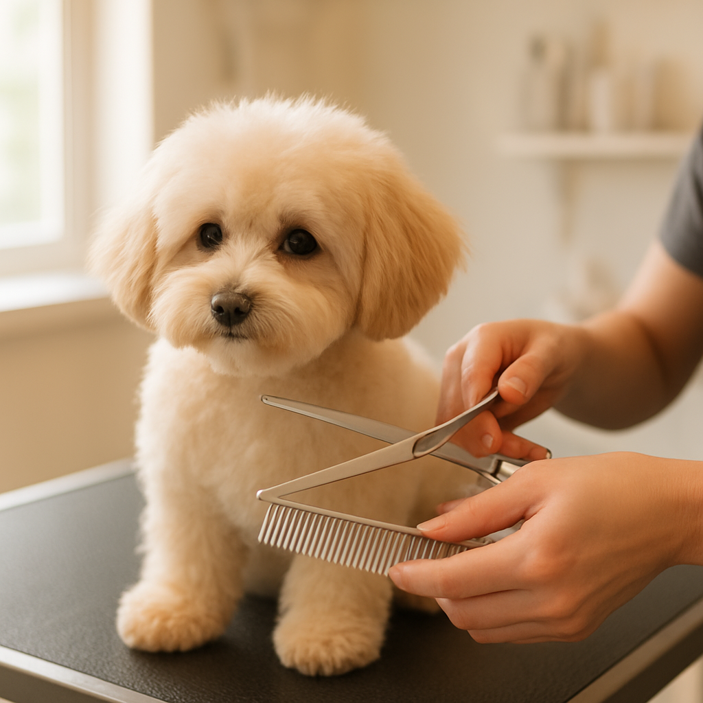 Dog being groomed at a salon